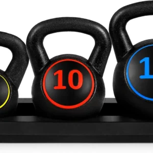 Best Choice Products 3-Piece Kettlebell Set with Storage Rack,