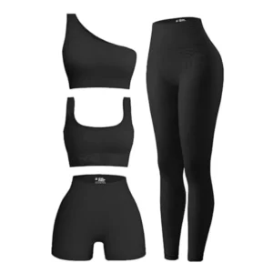 4 Pcs Workout Sets For Women Ribbed Leggings Clothes Yoga