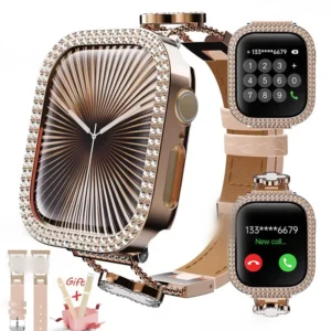 Women Luxury Smartwatch with Sparkling Rhinestones & Metal Wristband,